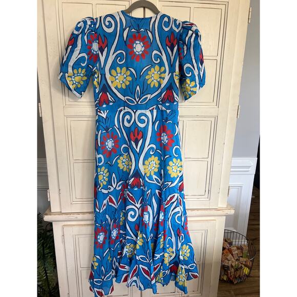 NWT De Loreta size large Izula dress in Roco Celeste print with defect - Picture 4 of 7